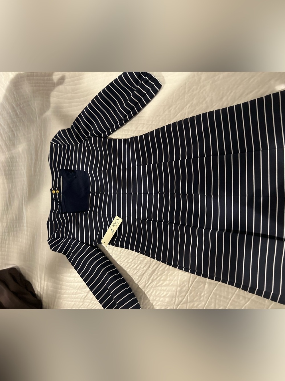 Eliza J Navy and White Striped Fit-and-Flare Dress